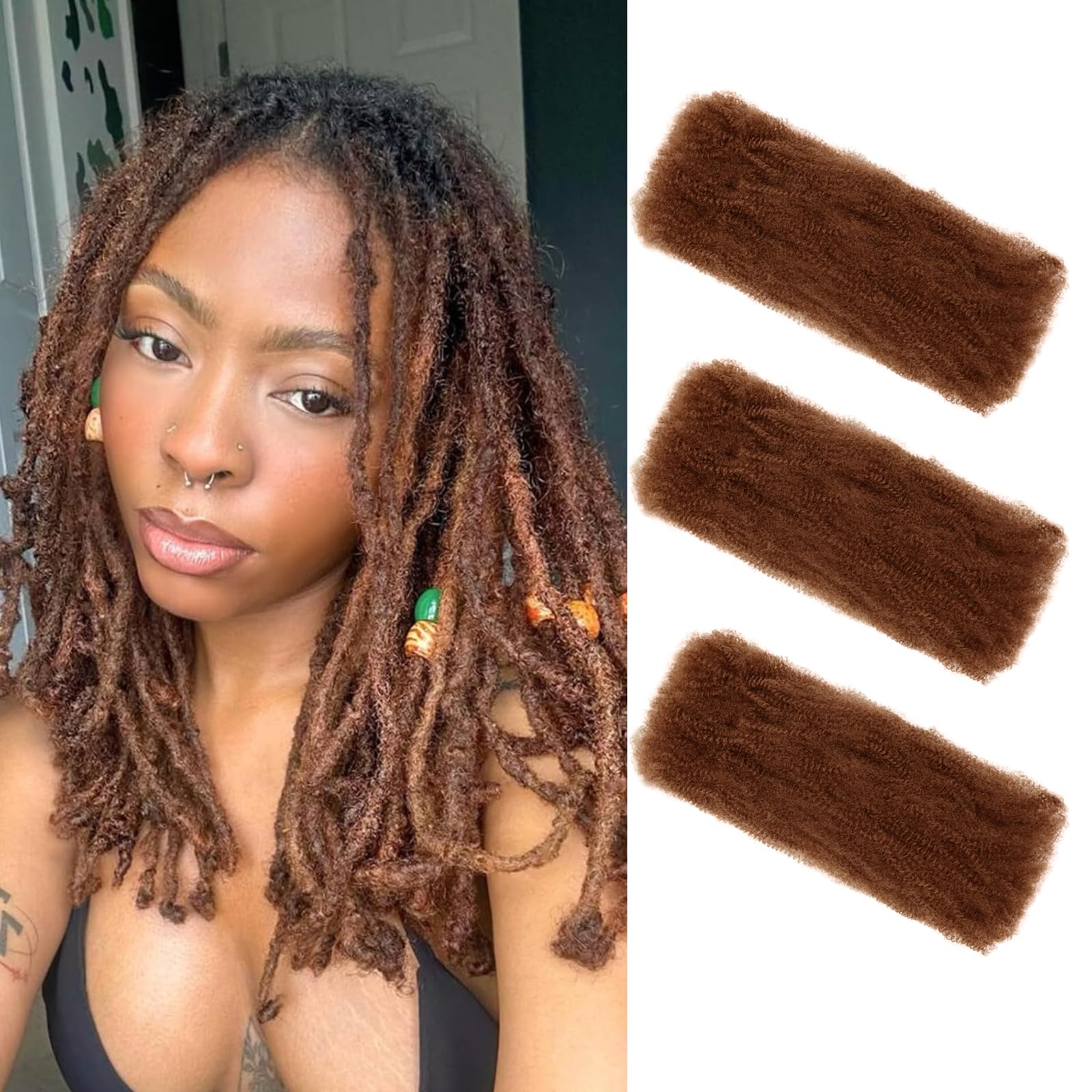 SHIHERESH 12 Inch Afro Kinky Curly Braiding Hair Bulk for Dreadlock Extensions 3 Bundles Marley Twist Hair Bulk for Micro Locs Spring Afro Twist Braids and Repair Locs (30#,30g /Pack)