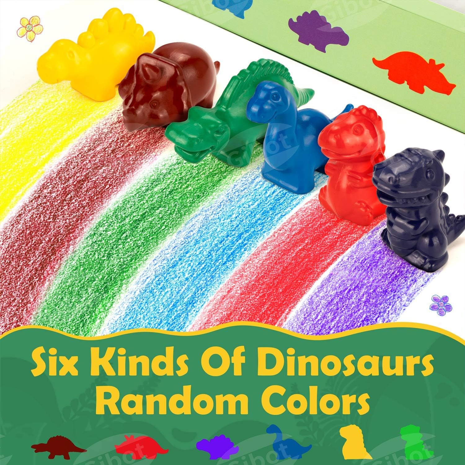 Gibot 6 Colors Dinosaur Toddlers Crayons Palm Grip Crayons Non Toxic Washable Paint Crayons Toys for Kids, Baby, Children, Boys and Girls Birthday Gift (Random Color): Office Products