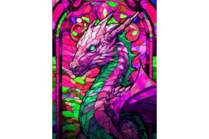 IJBNHD Dragon Diamond Painting Kits for Adults, 5D Full Round Drill Stained Glass Dragon Diamond Art Kits for Adults, Diamond Dots Gem Art for Home Wall Decor and Gifts 12x16 inch