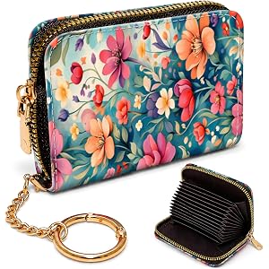 XYTTCB Waterproof Zipper Credit Card Holder, PU Leather Multi-Slot Card Wallet with Keychain, RFID Blocking Business Card Org