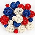 GuassLee 24pcs 4th of July Decorative Balls Rattan Decoration - Red Blue White Balls with Different Sizes for Independence Day Home Decor Craft Vase Bowl Filler Table Party Supplies Decorations