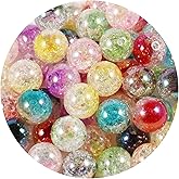 50Pcs Acrylic Crackle Beads 16mm Gradient Color Round Crystal Beads for Necklace Bracelet Phone Chain Keychain Pen Bead Jewelry Craft Supplies (Mixed Color)