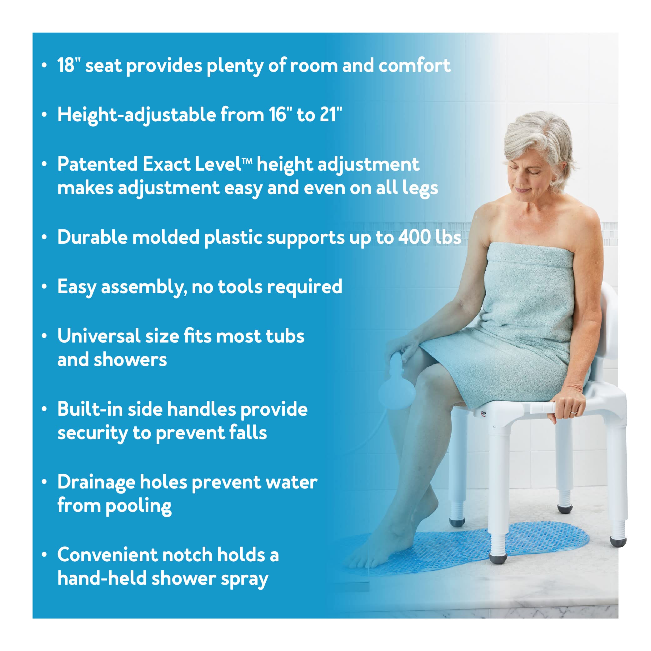 Carex Bath Seat And Shower Chair with Backrest for Seniors, Bath Chair For Elderly, Disabled, Handicap, and Injured Persons, Supports Up To 400lbs, Shower Seat For Inside Shower, Made in USA