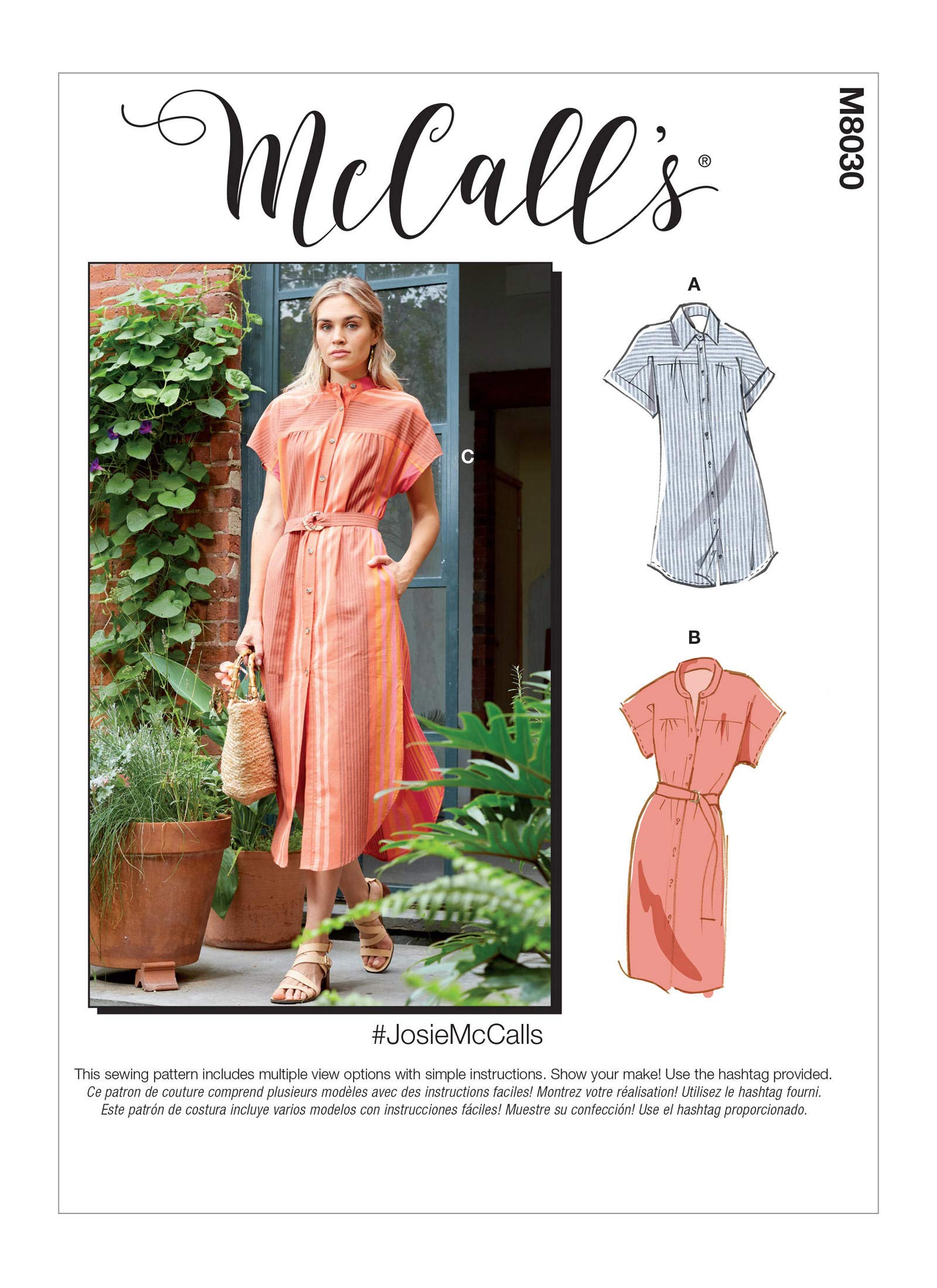 McCalls Pattern M8030A Misses' Dresses & Belt, Paper, Multicoloured, A (XS-S-M-L-XL)