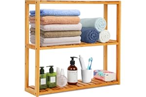 3 Tier Bathroom Shelf, Bamboo Bathroom Organizer, Wall Mount Towel Storage Rack, Wall Storage Shelves, Storage Unit with Adju