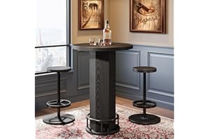 Tribesigns Round Bar Table with Chairs, Industrial Black Bistro Sets with 2 barstools, Small Pub Table with Metal Ring Footrest for Kitchen Nook, Apartment, Small Space