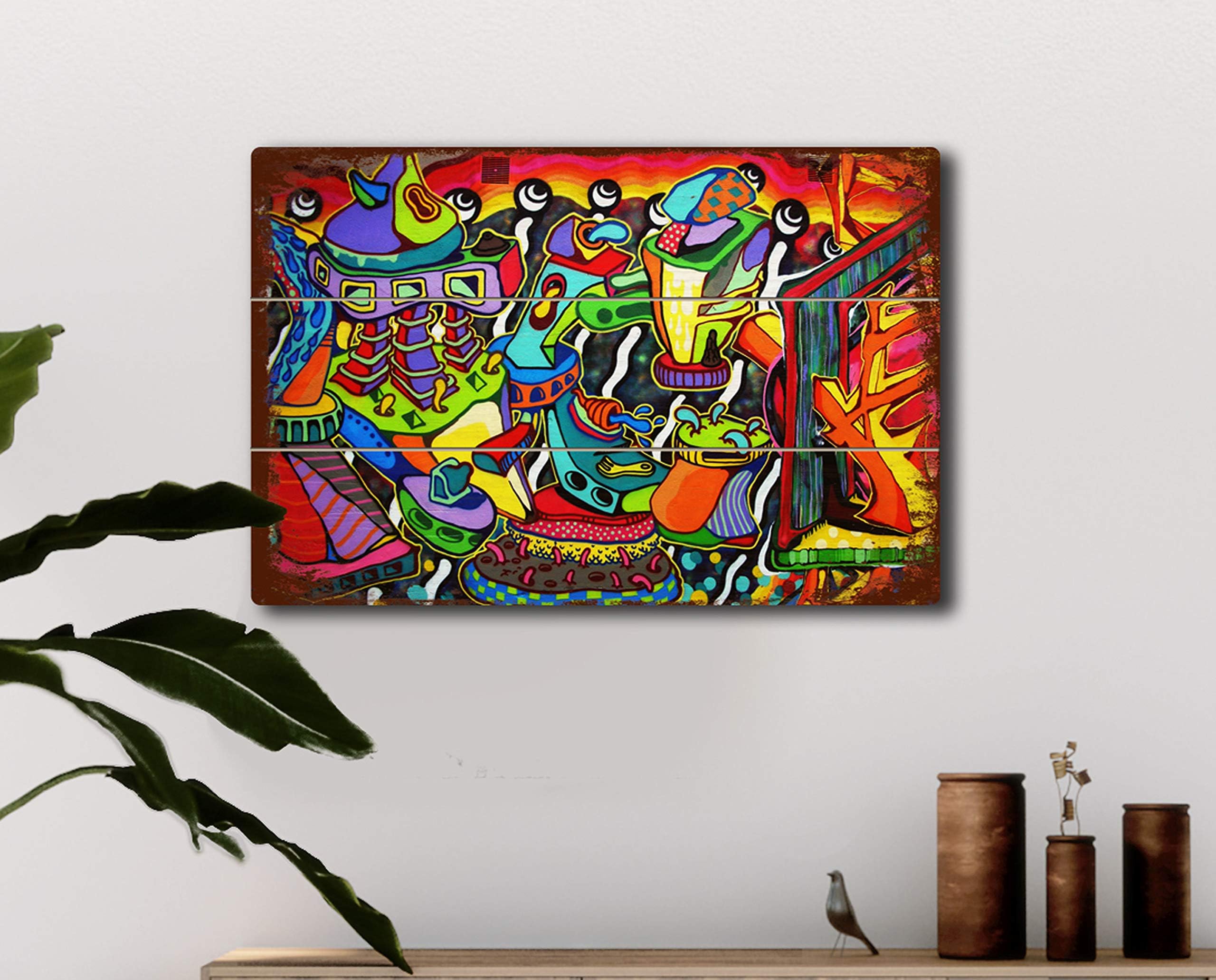 VINOXO Large Vintage Abstract Modern Wall Hanging Poster Plaque | Size - 40 H x 60 L cm (Graffiti)
