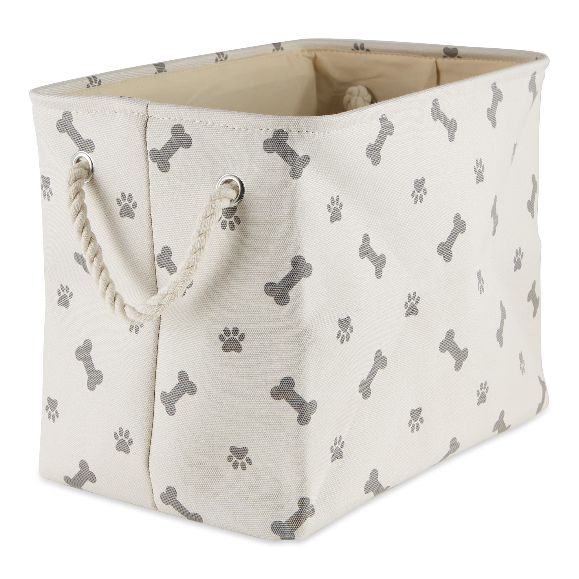 Bone Dry Paw Print Collapsible Polyester Pet Storage Bin, Rectangle Small - 14 x 8 x 9", Paws & Bones Gray — image 1