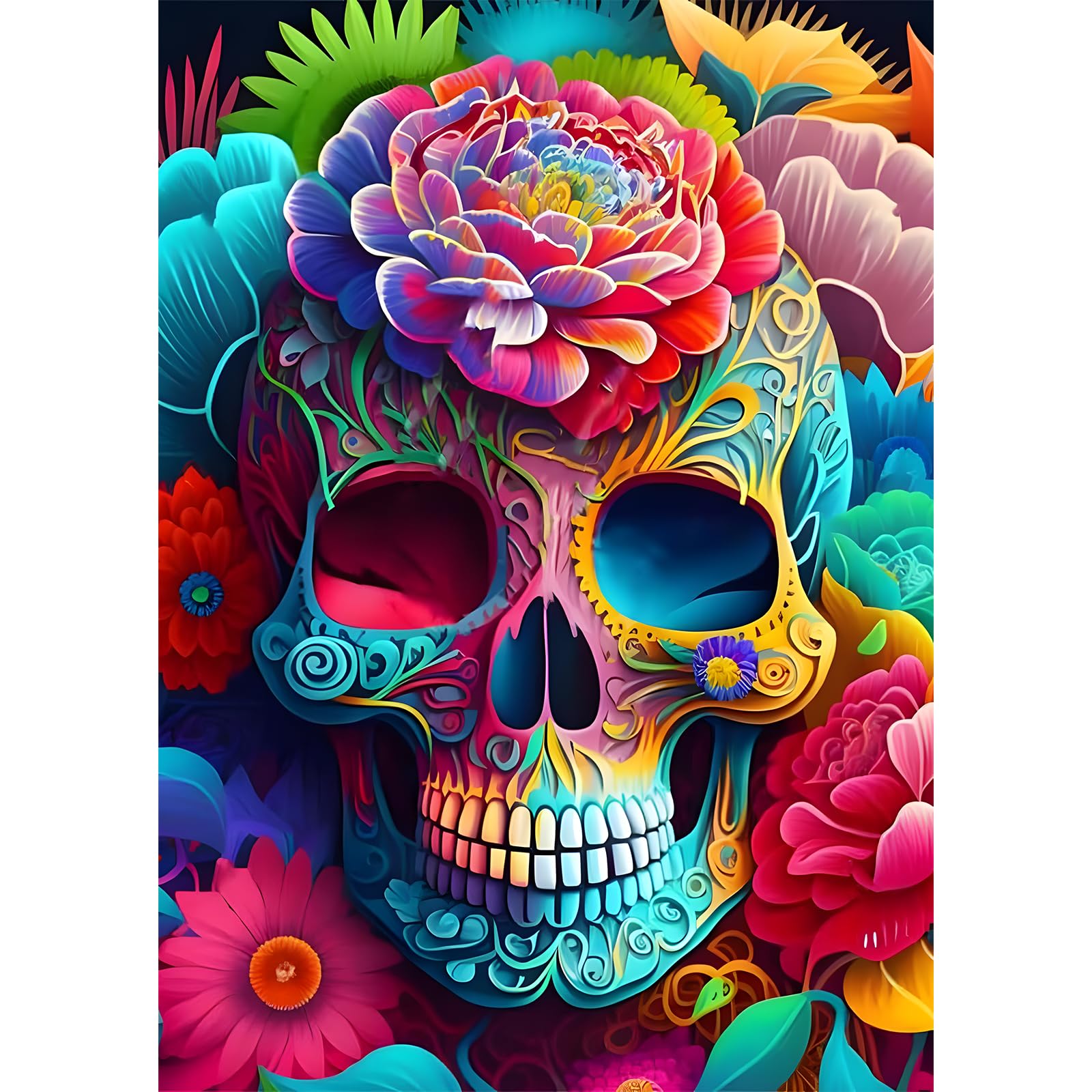 QENSPE 5D Diamond Painting Kit Colourful Skeleton Diamond Art for Adults, Full Drill Skull Diamond Painting Kits for Beginners, DIY Crystal Picture Art Home Wall Decor 12x16 in / 30x40cm