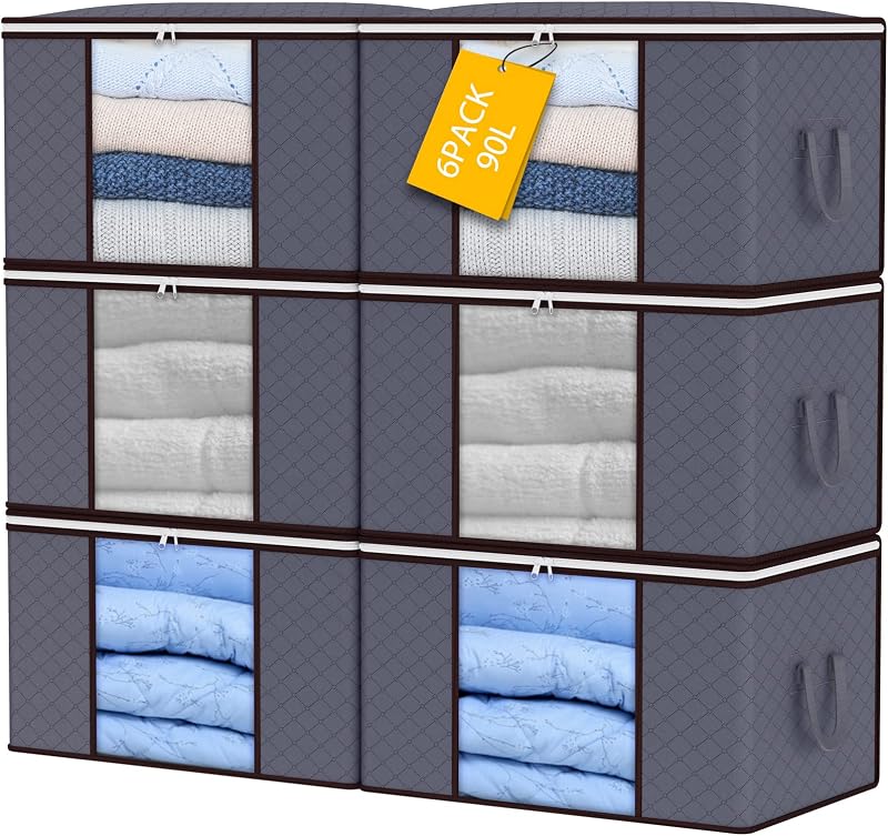 YearningHome 90L Storage Bags 6Pack Large Capacity with Zips