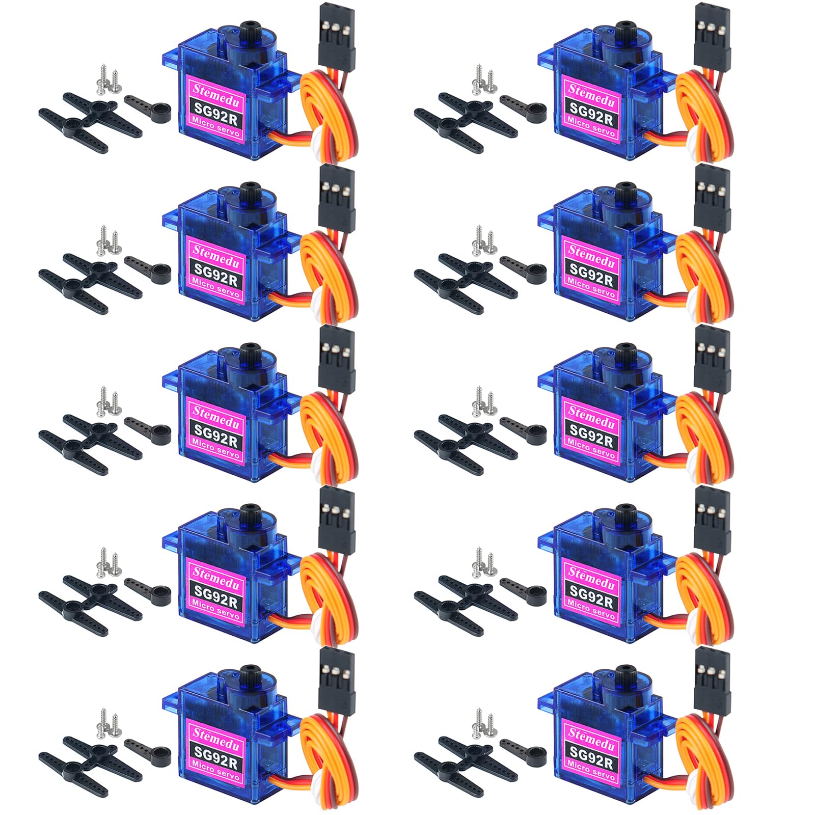 Stemedu 10PCS SG92R 9g Micro Servo Motor Mini Small Analog Servos Motor Metal Gear for Arduino RC Model Car Airplane Robot (Controlled Angle 180 Degree)