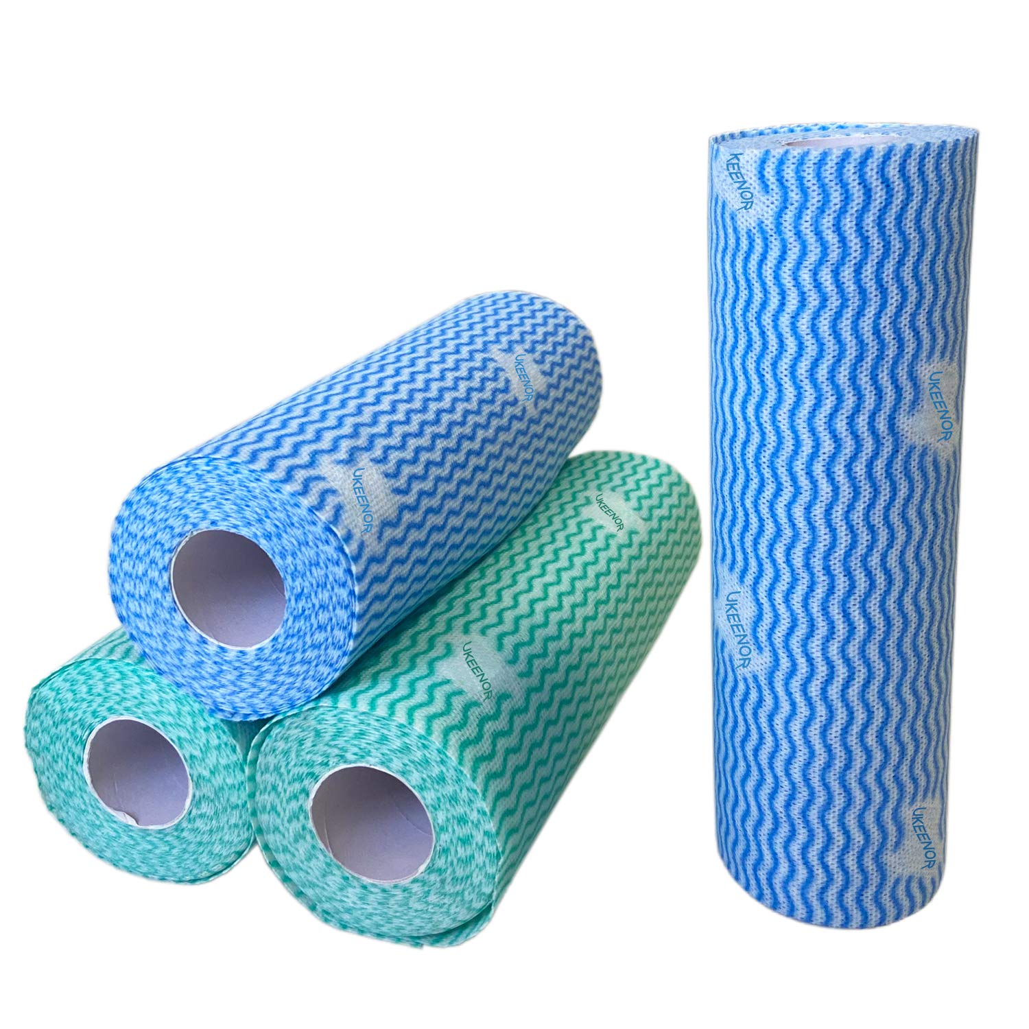 UKEENOR Reusable Dish Cloths Handi Wipes Reusable Cloth Heavy Duty Cleaning Cloth KitchenTowels Machine Washable 2 Rolls Blue and 2 Rolls Green Total 200 Count