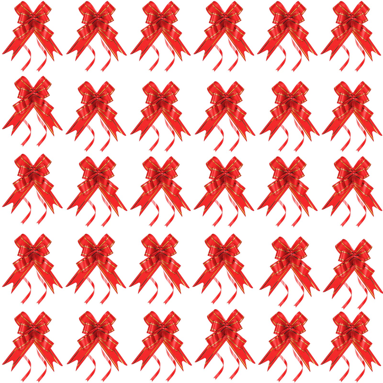 YUDANSI 30Pc Mini Gift Wrapping Pull Bows, Pull Bow Ribbon Bows with 2 Gold Yarn, Decorative Bows for Christmas New Year Valentine's Day Birthday Present Wedding Car Decoration, Basket Wrap Gift Bows