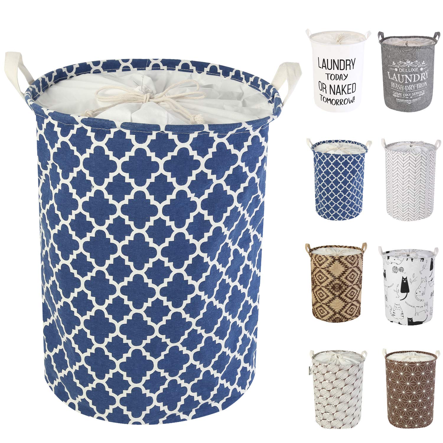 LessMo 17.7" Laundry Basket, Foldable Laundry Basket Storage Sorter, Drawstring Waterproof Closure for Dust-proof, for Room, Large Cotton and Linen Fabric