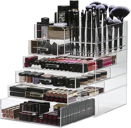 Large 6 Tier Acrylic Makeup Organiser Storage Cube Clear