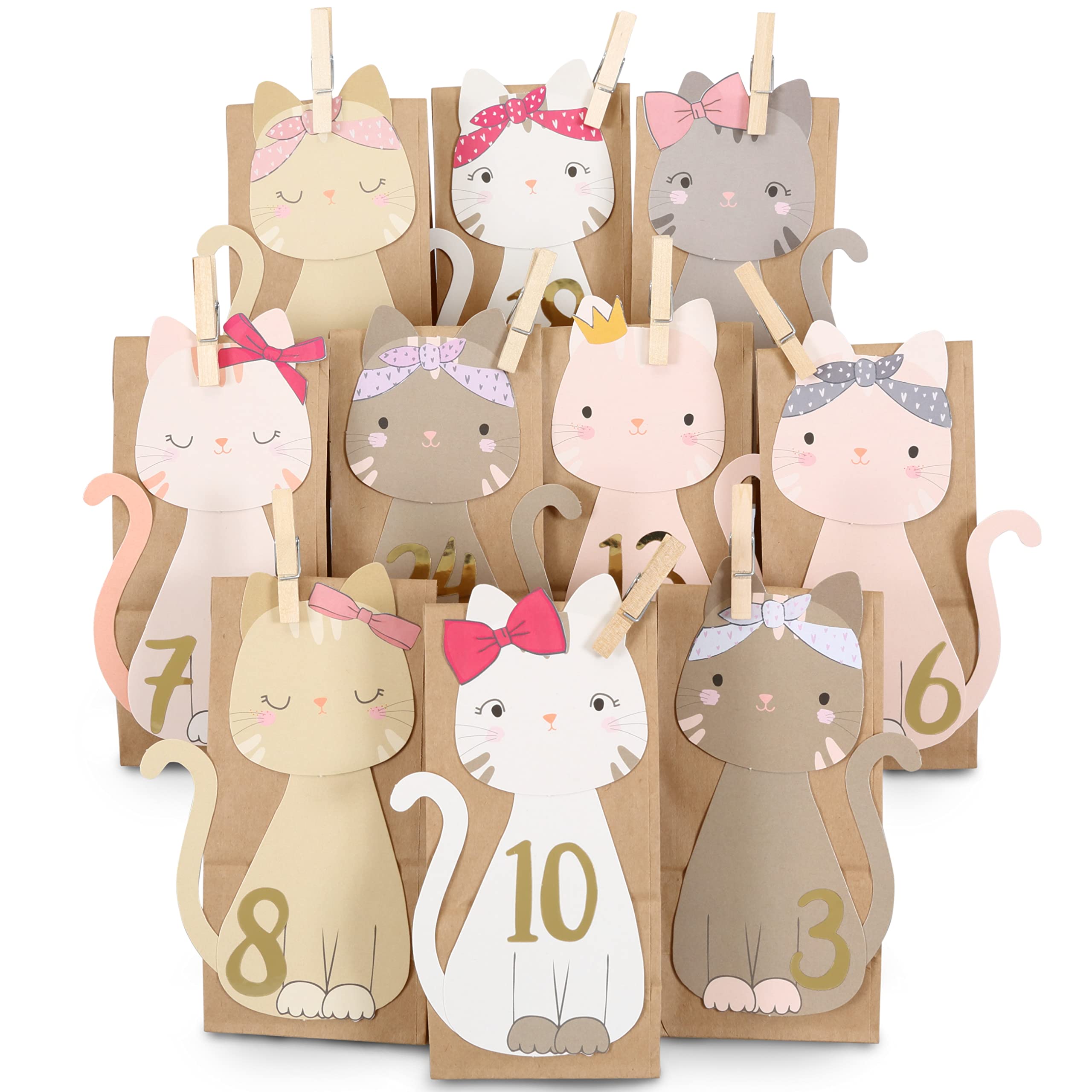Papierdrachen DIY advent calendar kraft paper set - punched out cats - with 24 brown paper bags to fill and make yourself - Christmas 2021