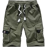 APTRO Men's Cargo Shorts Elastic Waistband Drawstring Summer Casual Cotton Big & Tall Relaxed Fit Work Shorts