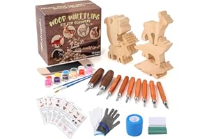 TRAFAGALA Wood Carving Kit Forest Animals Wood Whittling Kit for Beginners Adults Kids,Wood Carving Tools Set with Whittling Knife and K2 Carbon Steel Wood Carving Knife and 5Pcs Big Basswood Wood Blocks