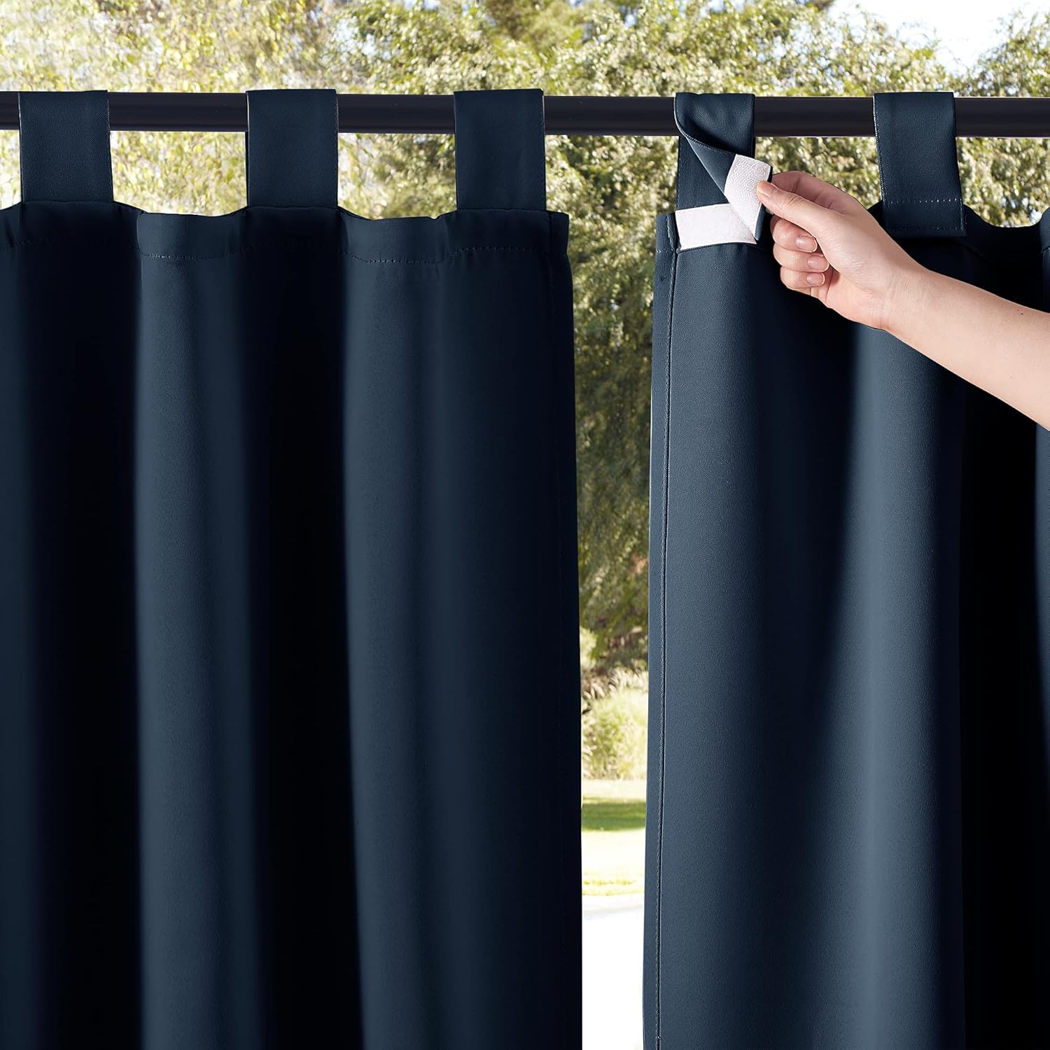 Outdoor Curtains - NICETOWN Patio Curtains for Outdoor Waterproof, Detachable Tab Top Home Fashion Easy Hanging Thermal Insulated Blackout Outdoor Dividers Privacy for Balcony, 2 Panels, 52