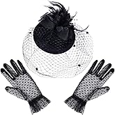 Fascinators Hat for Women 1950s Vintage Pillbox Hat and Lace Gloves Cocktail Tea Party Halloween Headwear