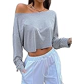 Avanova Women Off The Shoulder Crop Tops Long Sleeve T Shirts Oversized Loose Tee
