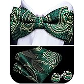 YOHOWA Paisley Striped Men Bow Tie Pre-Tied Formal Adjustable Colorful Bowties Handkerchief Cufflinks Set Wedding Party
