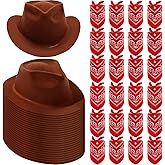 Haysandy 24 Pcs Western Cowboy Hat Set,Felt Cowboy Themed Party Hats with Paisley Bandanas for Kids Costume Party