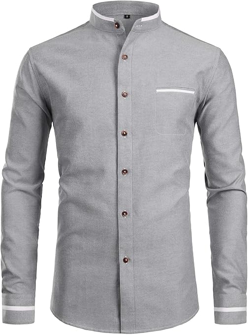 ZEROYAA Mens Hipster Mandarin Collar Slim Fit Long Sleeve Casual Button