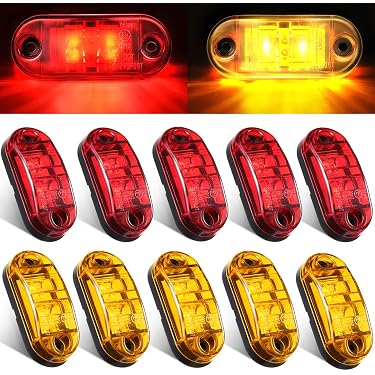 10 Pack 6 LED Sealed Side Marker Clearance Lights – 12-24V For Truck Trailer Lorry