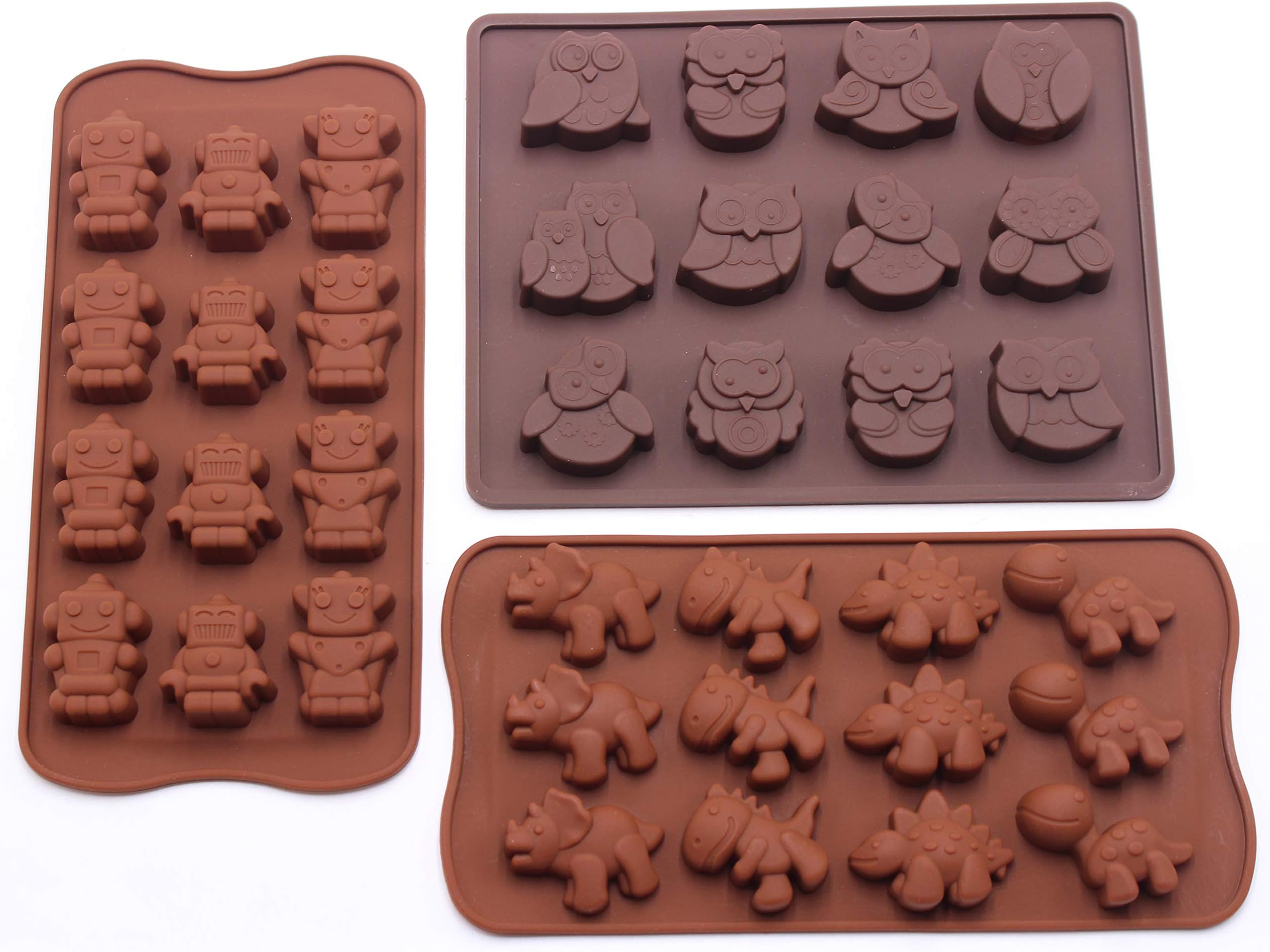 Silicone Molds Non-stick Chocolate Candy Mold, Soap Molds, Silicone Baking mold Making Kit, Set of 3 Animal Robot Molds with Different Shapes, Much Fun for Kids