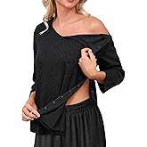 Tfovorlein Post Shoulder Surgery Shirts for Women Tear Away 3/4 Sleeve Full Open Side Snap Dialysis Chemo Adaptive Clothing