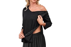 Tfovorlein Post Shoulder Surgery Shirts for Women Tear Away 3/4 Sleeve Full Open Side Snap Dialysis Chemo Adaptive Clothing