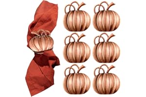 Patelai 6 Pieces Thanksgiving Pumpkin Napkin Rings Fall Napkin Holders Thanksgiving Dinner Tables Rings for Halloween Weddings Dinner Party Family Gatherings (Bronze)