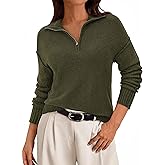 PRETTYGARDEN Women's Fall Quarter Zip Pullover Sweaters 2026 Dressy Casual Long Sleeve V Neck Collared Knit Jumper Tops