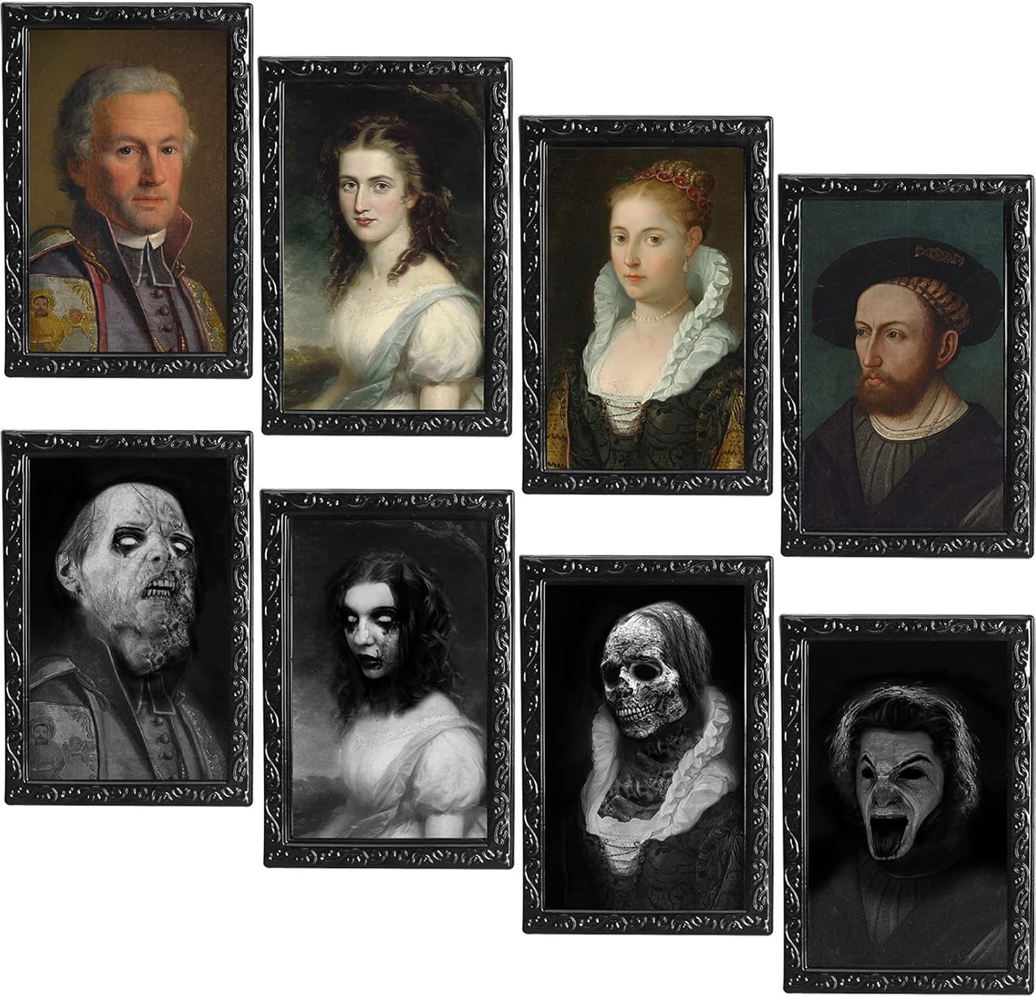 Photo Albums, Frames & Accessories - LUMEKO 4 Pack Halloween Decoration 3D Changing Face Moving Picture Frame Portrait Horror for Horror Party Decors Castle House Home Decorations