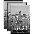 Americanflat 16x24 Poster Frame with Polished Front Cover - Set of 3 - Slide-In Photo Frame with Buildable Molding - Fusion Collection - Picture Frame for Wall Display - Black