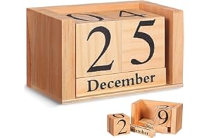 NUOBESTY Wood Block Perpetual Desk Calendar, Natural Wood Decorative Table Calendar for Office and Home,