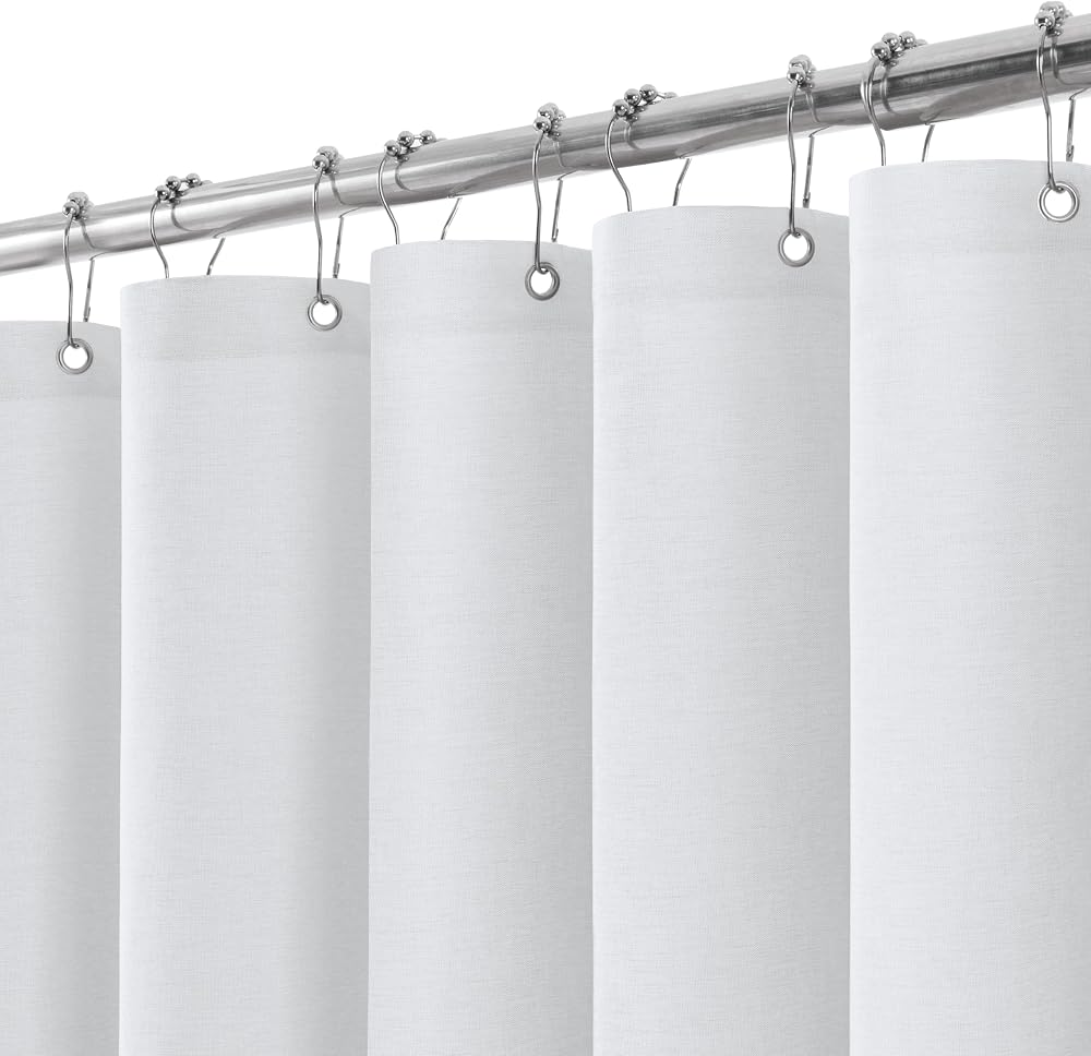 Linen Look Shower Curtain 182x182cm with Metal Hooks White
