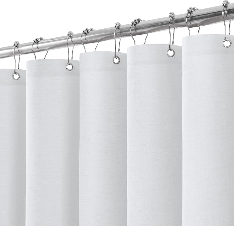 Linen Look Shower Curtain 182x182cm with Metal Hooks White