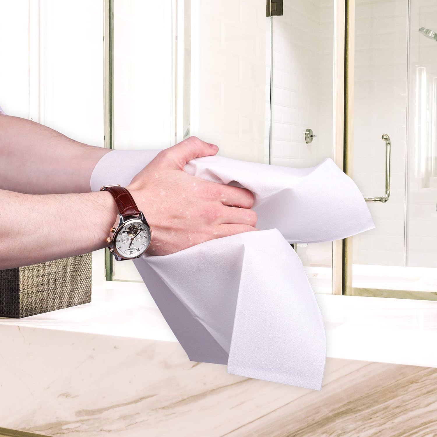 50 White Disposable Hand Towels for Bathroom, Disposable Linen-Feel Guest Towels – Formal Dinner, Anniversary, and Wedding Napkins for Tables, 8.5x4-Inches Folded, by Fete, : Office Products