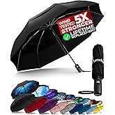 TUMELLA Strongest Windproof Travel Umbrella (Compact, Superior & Beautiful), Small, Wind-Tested, Light & Portable, Automatic Folding Rain Umbrella, Durable Premium Grip, Fits Car and Backpack