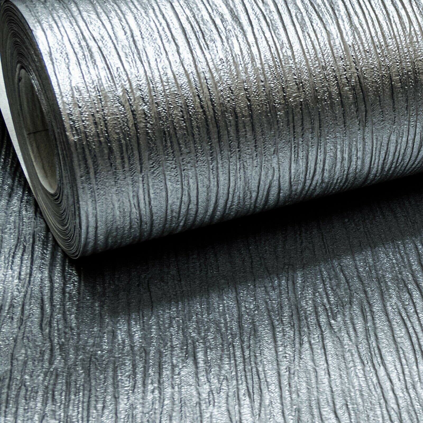 SOPHIE LAURENCE Plain Silver Charcoal Cassiel Textured Metallic Shimmer Wallpaper Free Match (Charcoal)