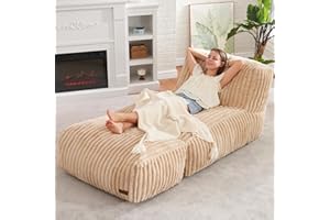 Homguava Bean Bag Chairs Lounger Chair Large Beanbag Chair for Adults Bean Bag Sofa with Memory Filled for Bedroom, Living Room or Balcony (Khaki, Large)