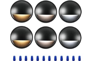 CLOUDY BAY [6 Pack] 3CCT Low Voltage LED Deck Lights Outdoor,2700K/3500K/5000K Selectable,Landscape Step Stair Railing Fence Light Wired,3W,12V-24V AC/DC Deck Lighting Fixtures