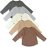 HonestBaby Boys' Baby Toddler & Kid Waffle Henley 100% Organic Long Sleeve Shirts (5-Pack)