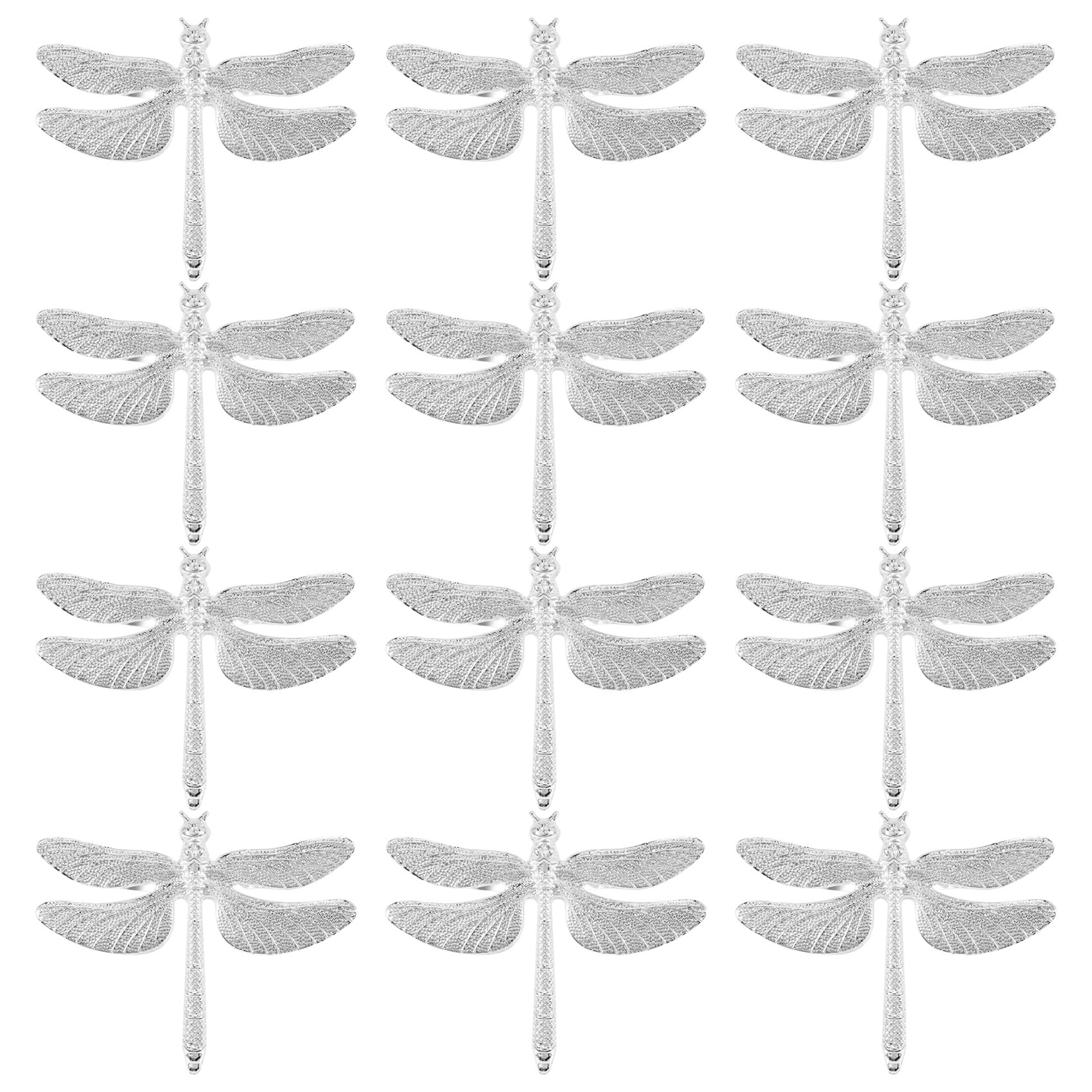 Hopbucan 12 Pcs Dragonfly Napkin Rings, Zinc Alloy Napkin Buckle Silver Napkin Ring For Hotel Wedding Holiday Table Decoration