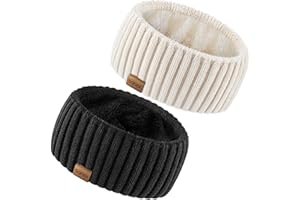 Sofier Winter Headbands for Women 2 Packs Knit Ear Muffs With Thick Fleece Lined Cold Weather Ear Warmers Christmas Stocking Stuffers Gifts