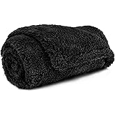 PetAmi Fluffy Waterproof Dog Blanket for Small Medium Dogs, Soft Warm Pet Sherpa Throw Pee Proof Couch Cover, Reversible Cat Puppy Bed Blanket Sofa Protector, Plush Washable Pad (Black, 29x40)