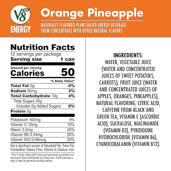 V8 ENERGY ORANGE PINEAPPLE ENERGY DRINK, 8 FL OZ CAN (12 PACK)