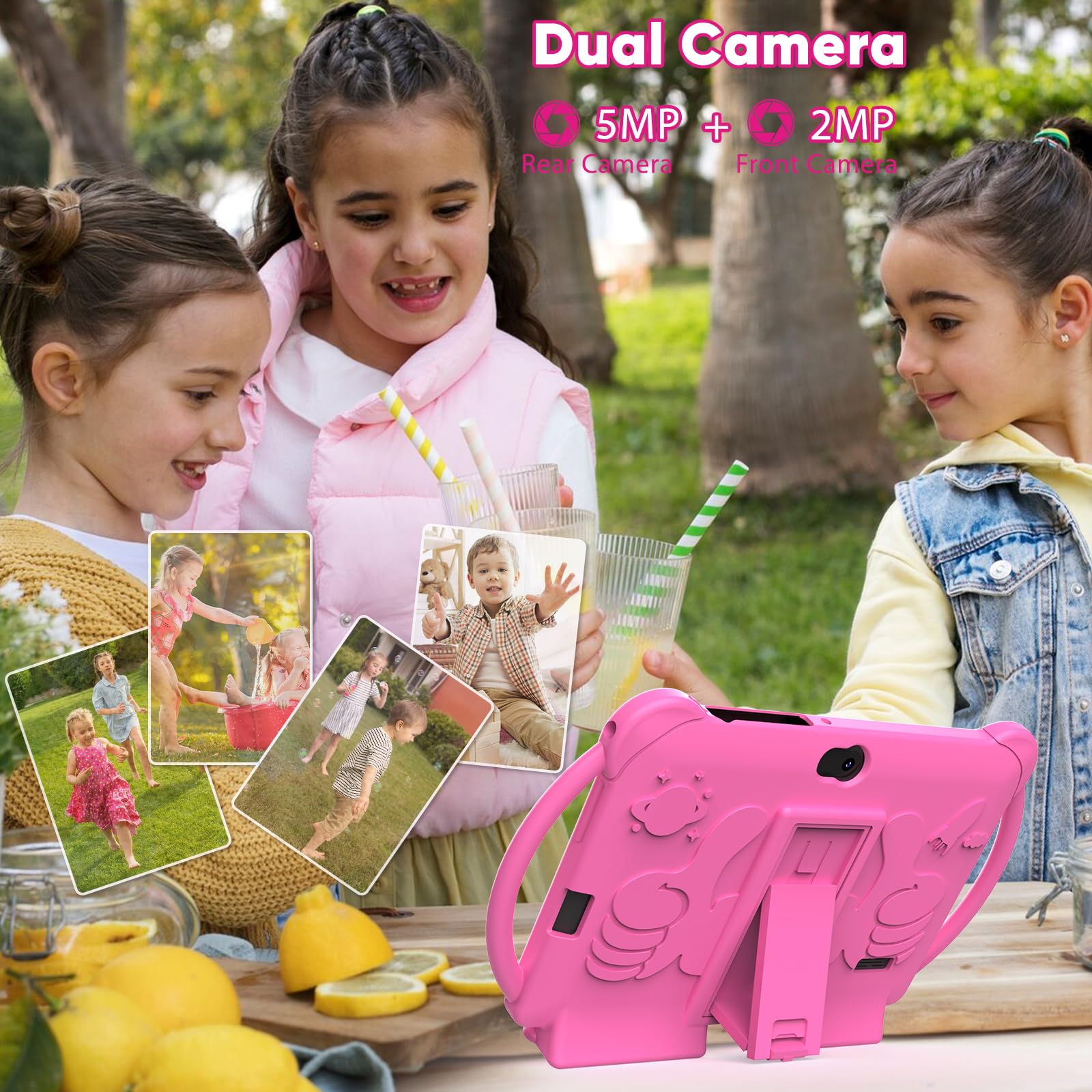 HOTTABLET Kids Tablet 7 inch Android 12, 4GB RAM 32GB ROM, 512GB Expandsion, with Parental Control, WiFi, Bluetooth, Dual Camera with Silicone Case, 1PCS(Pink)